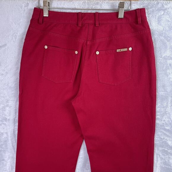St. John Sport Red Denim Pants Jeans Size 4 Cotton Blend Holiday Straight Leg - Picture 13 of 16